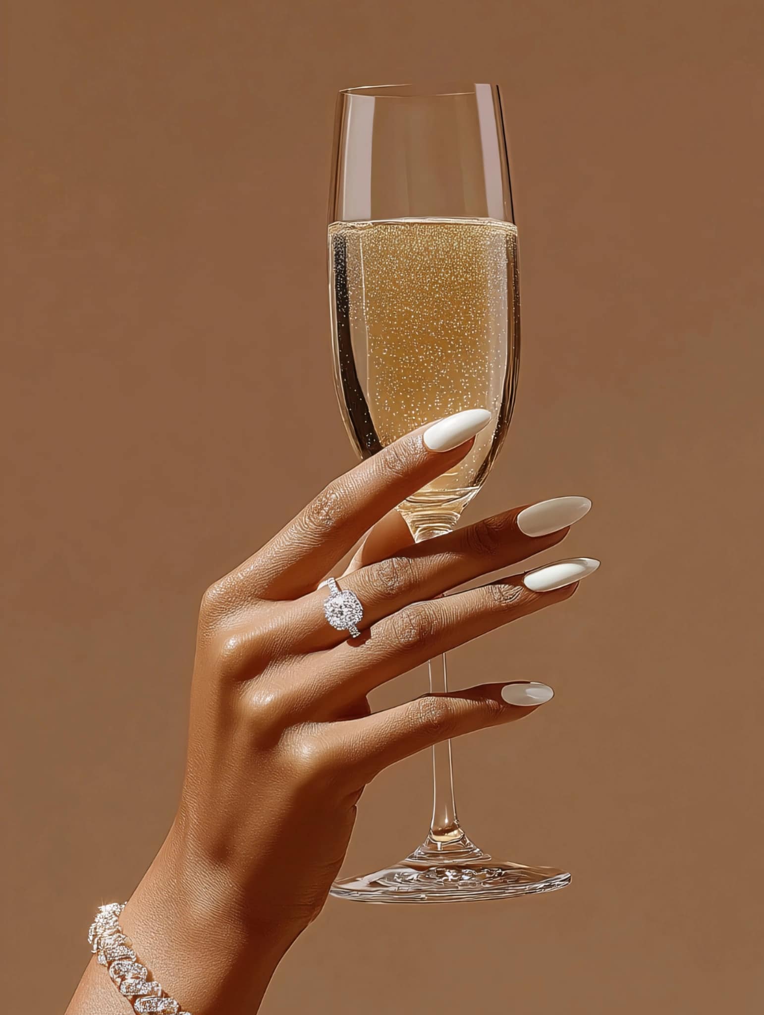 Uñas para Nochevieja 2025 en tonos neutros elegantes y acabado pulido.