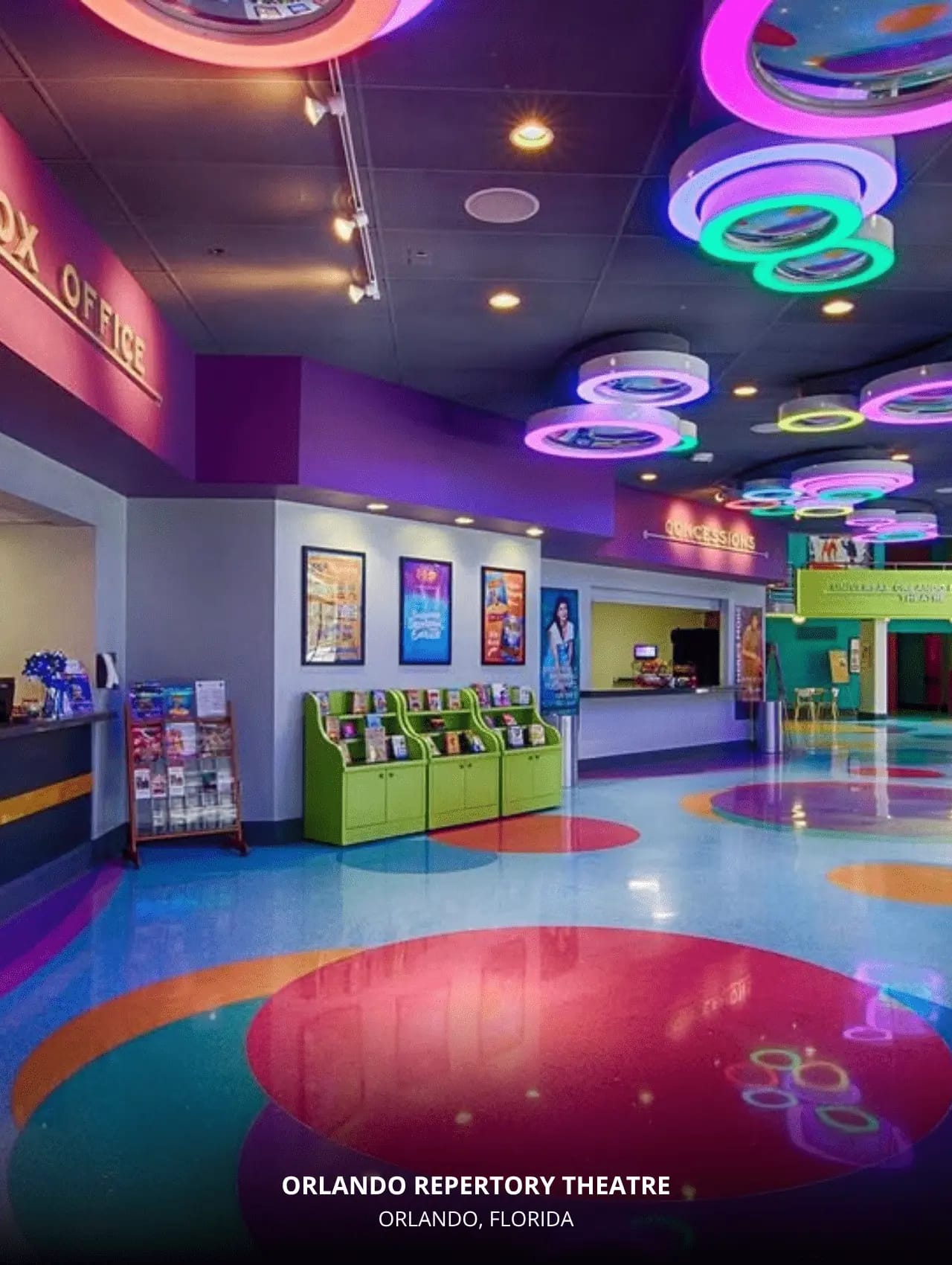 Colorful lobby of Orlando Repertory Theatre – 17 Interesting and Exciting Things to Do in Orlando with Kids