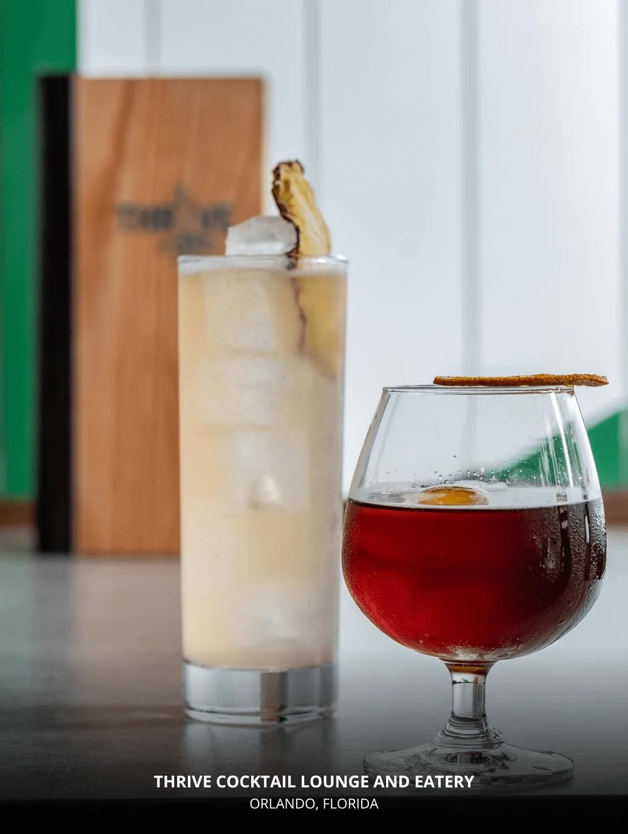 Signature cocktails served at Thrive Cocktail Lounge and Eatery in Orlando — featured in restaurants with great cocktails.